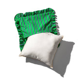 SHIRT FABRIC RUFFLE CUSHION COVER / Green Stripe
