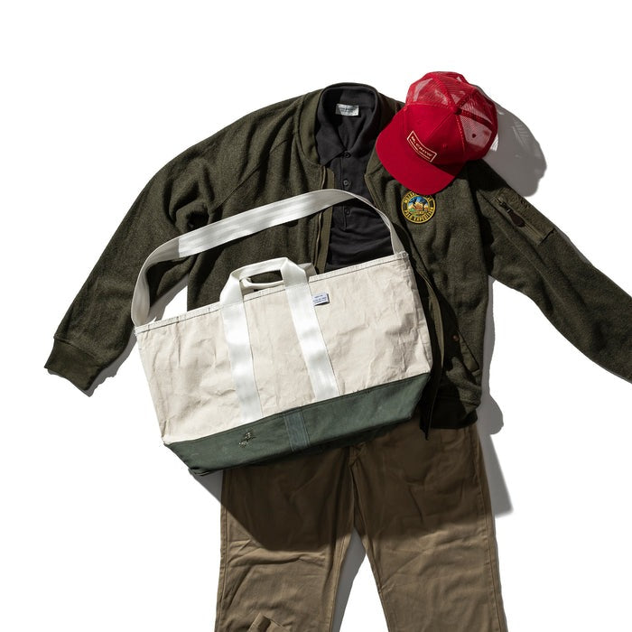 LAMINATED FABRIC x VINTAGE FABRIC BAG / 60 x 30