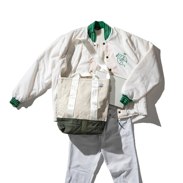 LAMINATED FABRIC x VINTAGE FABRIC BAG / 40 x 35